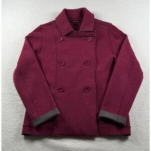 Eileen Fisher Marino Wool Raspberry Gray Small Double Breasted Jacket‎